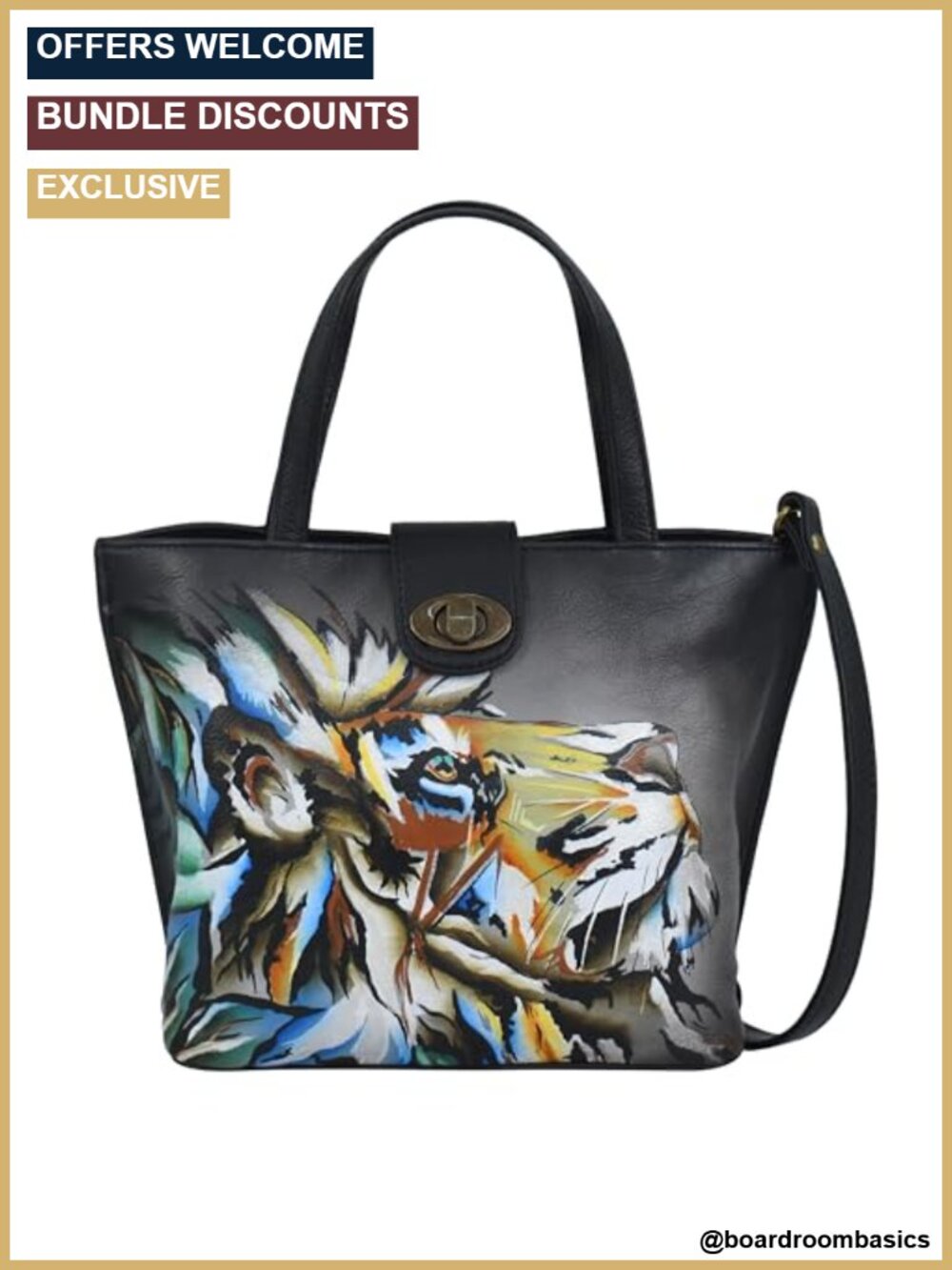 Hand-Painted Genuine Leather Shoulder Bag Medium Tote Purse